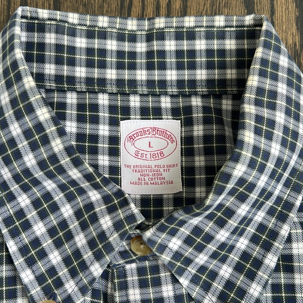 Vintage Brooks Brothers 90s Navy Plaid Button-Down Dress Casual Shirt Men Large - Picture 2 of 10
